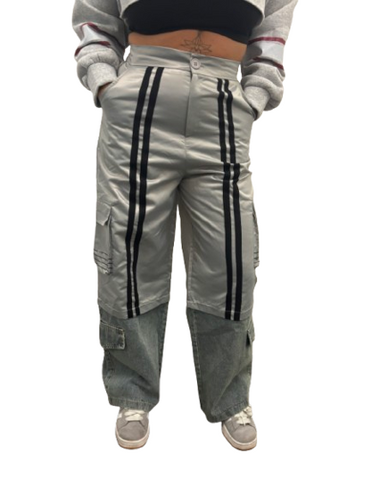 Tuta palazzo con jeans nel fondo